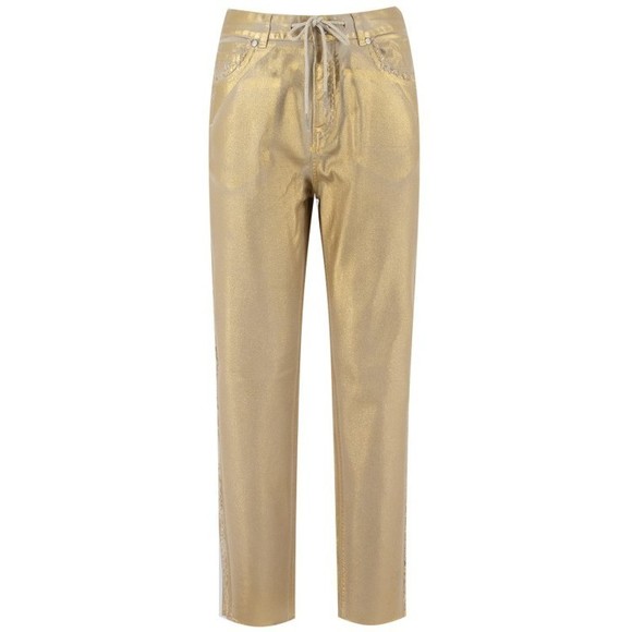 Panicale Fringe-Detailed Gold Viscose Trousers With Drawstring Waist - NWT - Picture 1 of 4